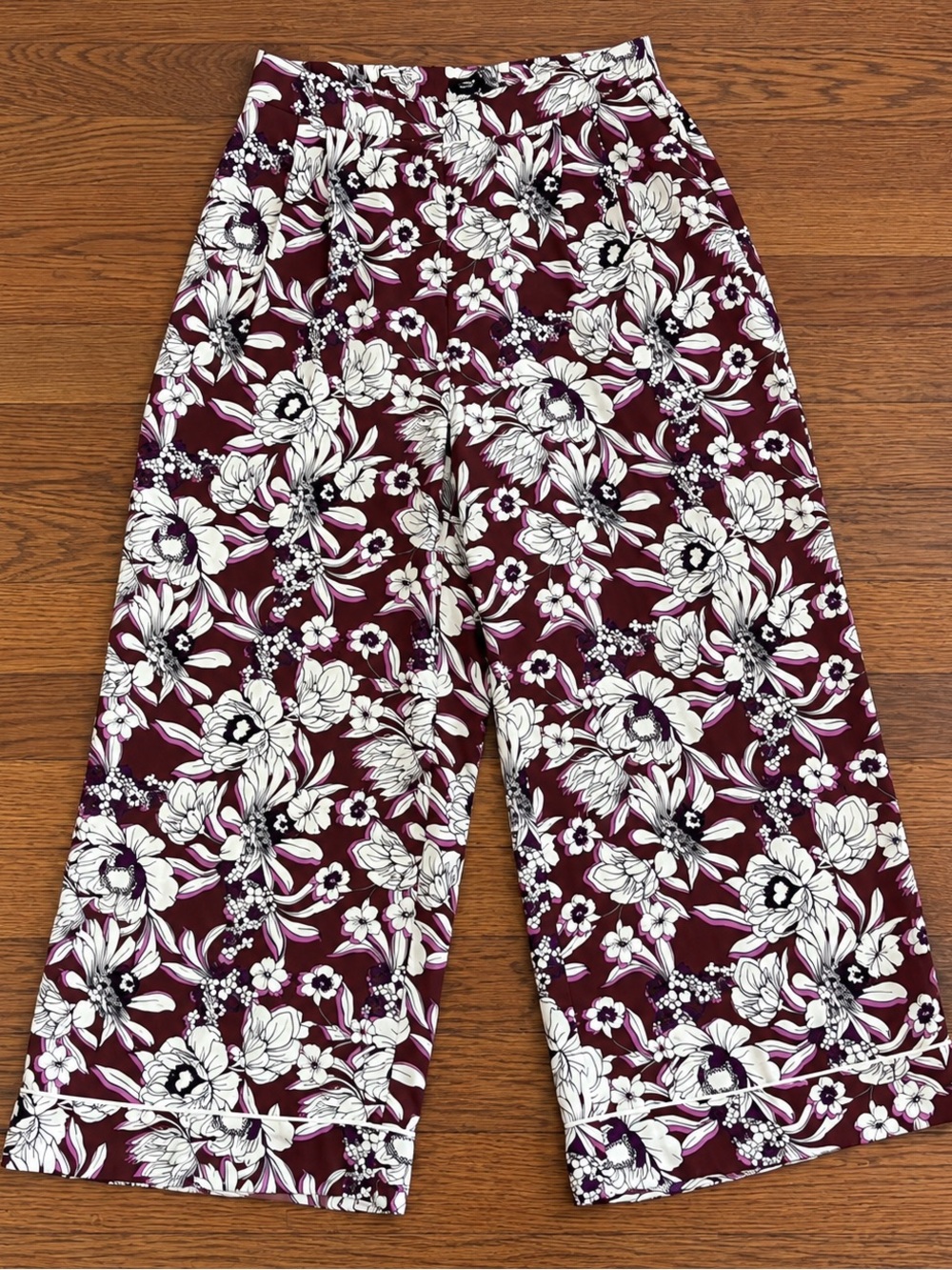 Express Size 12 Burgundy Floral Wide Leg Pants High Rise Fall Workwear